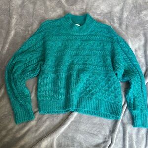 Abercrombie & Fitch Women's
Cable Crew Dolman Sweater Teal Cable Knit Sweater